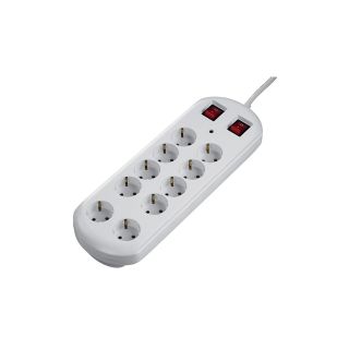 Home Regleta 10 Tomas C/Protección 13.500A+2 Interruptores 2m Blanca