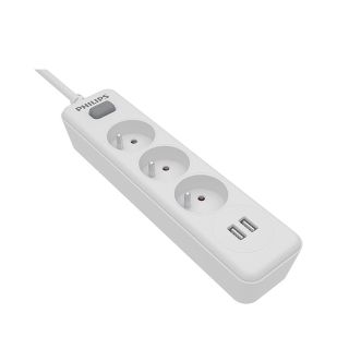Regleta PHILIPS SPN3032WA/19 3 enchufes 2 USB